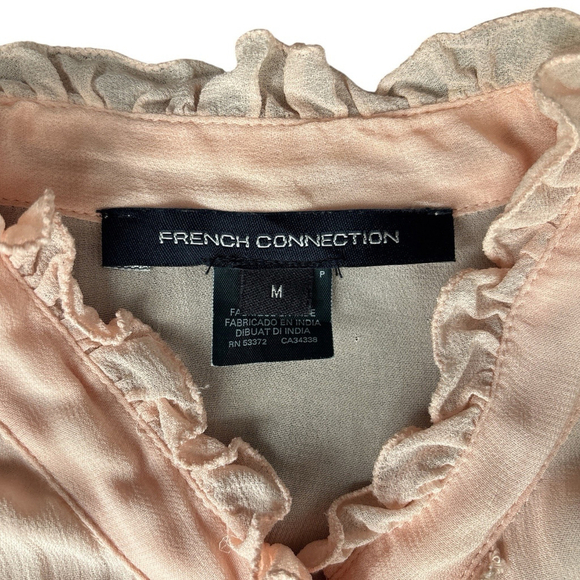 French Connection Clanre Light Sheer Short Sleeve Peplum Blouse Women’s M Pink - Picture 4 of 6